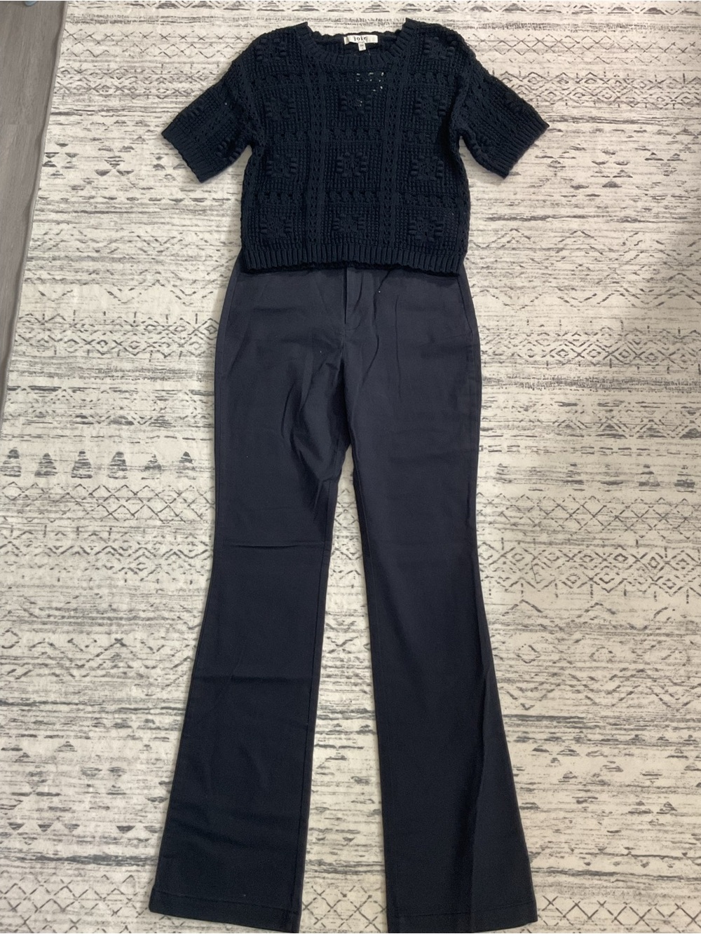 Old Navy High-Rise Boot-Cut Stretch Pants + Joie Crochet Knit Sweater Casual